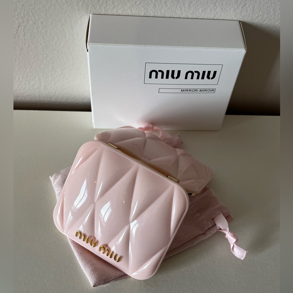 Pink with Gold Logo Miu Miu Makeup Mirror Double sided - Picture 3 of 4